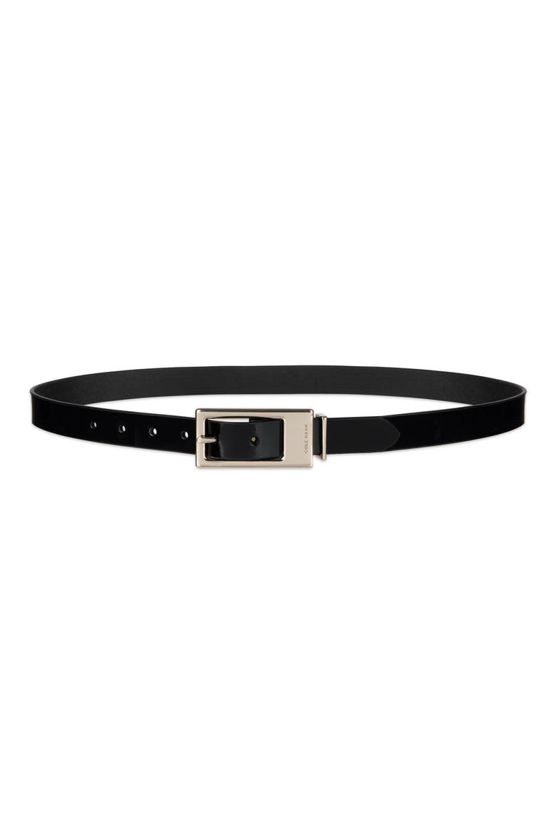 Elongated Buckle Leather Belt, Main, color, BLACK