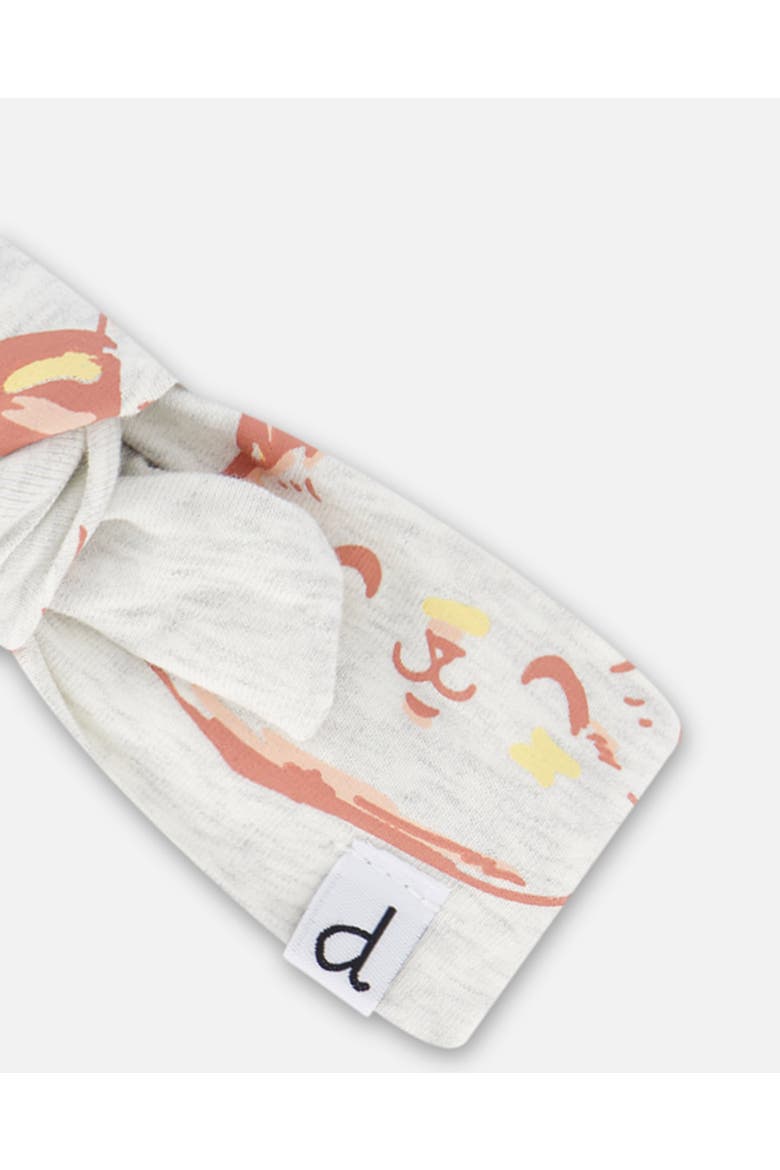 Baby Girl's Organic Cotton Headband Heather Beige With Printed Cat, Alternate, color, Beige With Printed Cat