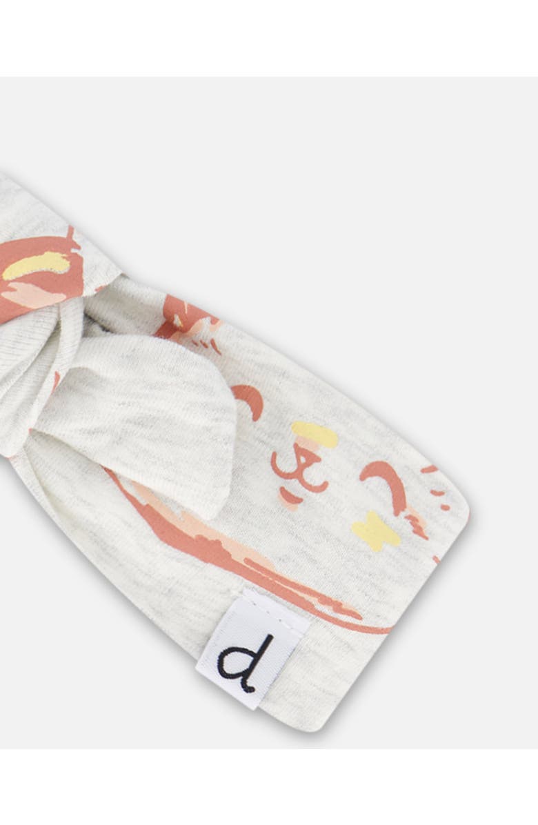 Deux par Deux Baby Girl's Organic Cotton Headband Heather Beige With Printed Cat, Alternate, color, Beige With Printed Cat