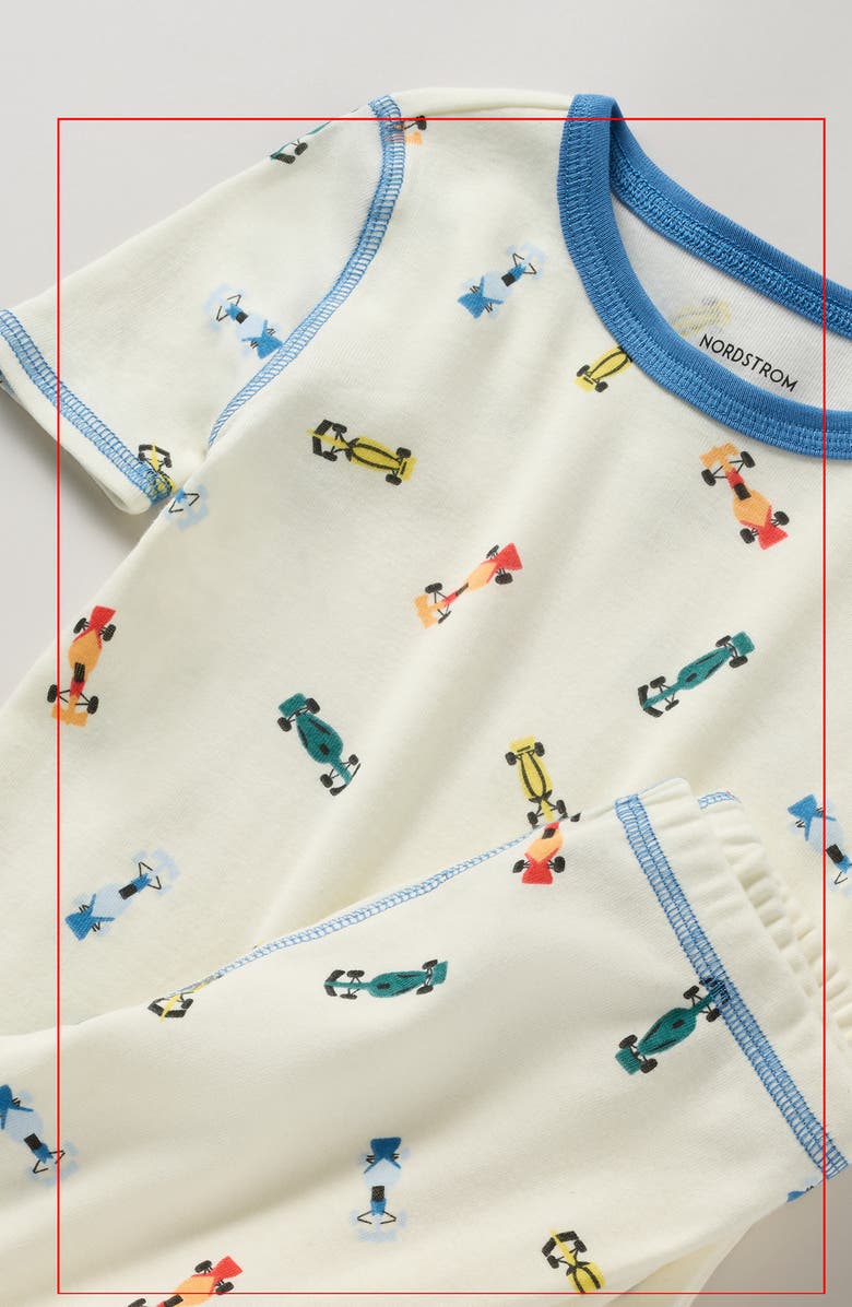 Nordstrom Kids' Glow in the Dark Fitted Two-Piece Short Pajamas, Alternate, color, Ivory Deep Water Cars