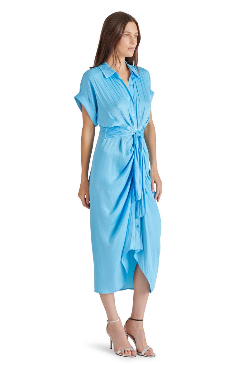 Tori Tie Waist Satin Midi Shirtdress, Alternate, color, INDIGO