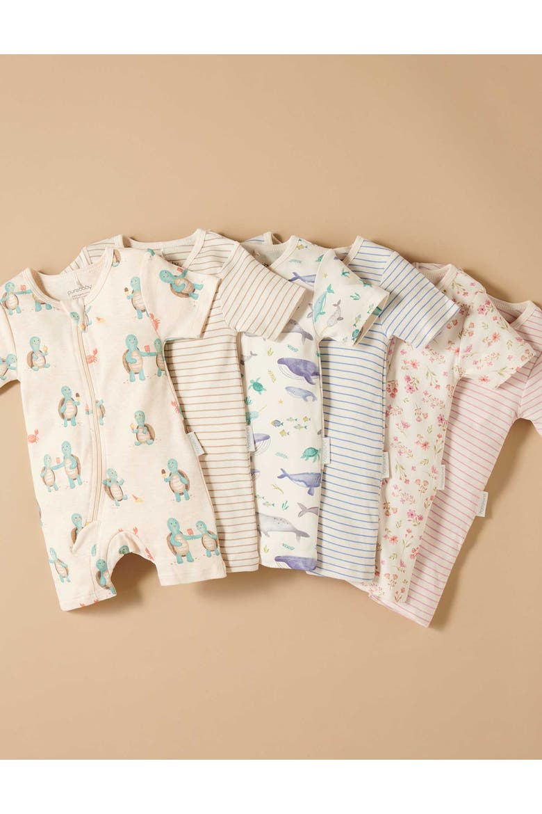 2 Pack Short Sleeve Zip Romper Floral Print, Alternate, color, Whale Print