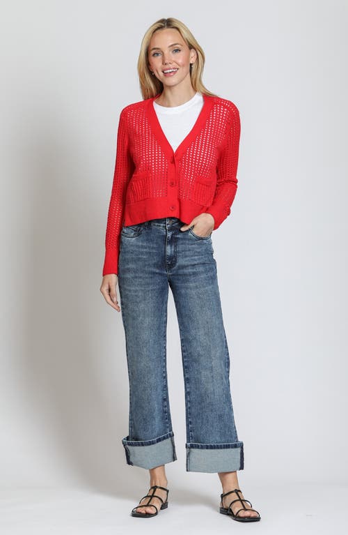 Apny Open Stitch Cardigan In Red