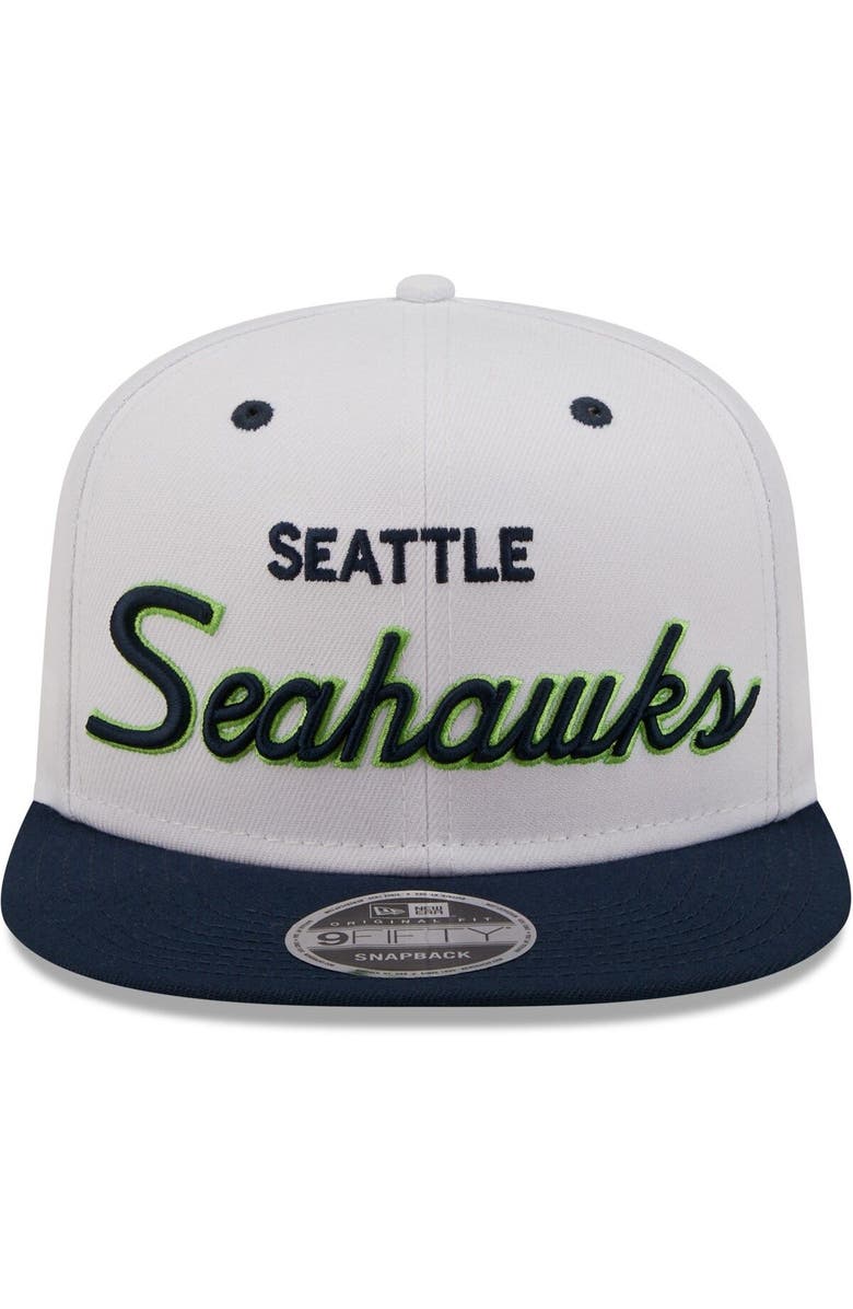New Era Men's New Era White/College Navy Seattle Seahawks Sparky Original 9FIFTY Snapback Hat, Alternate, color, White