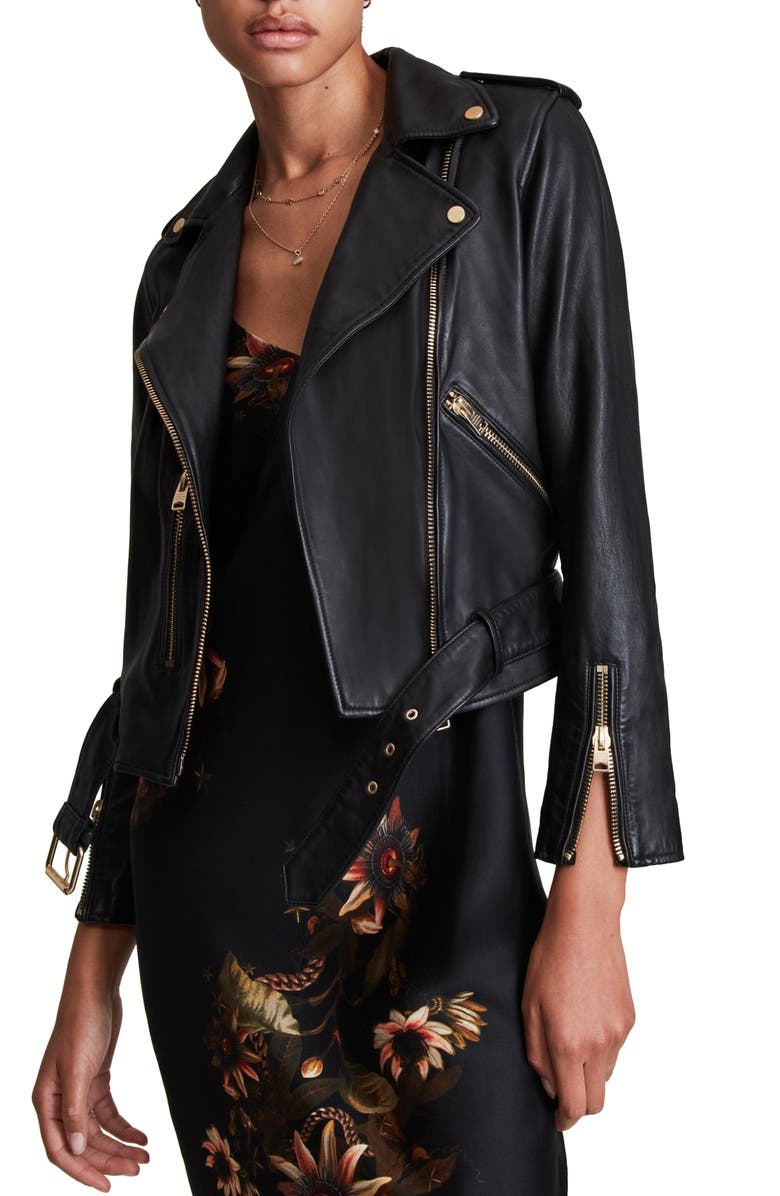 AllSaints Balfern Gold Leather Biker Jacket, Main, color, 