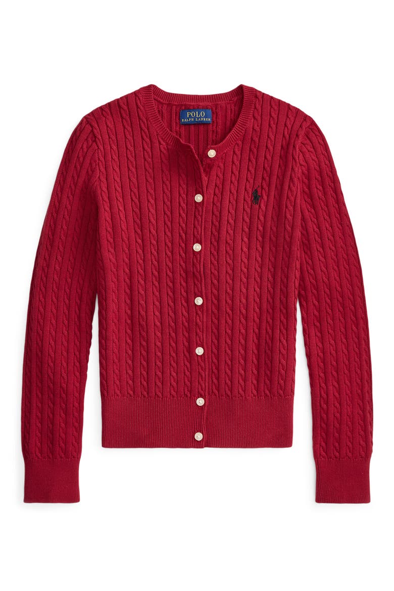 Kids' Mini Cotton Cable Knit Cardigan, Main, color, RED