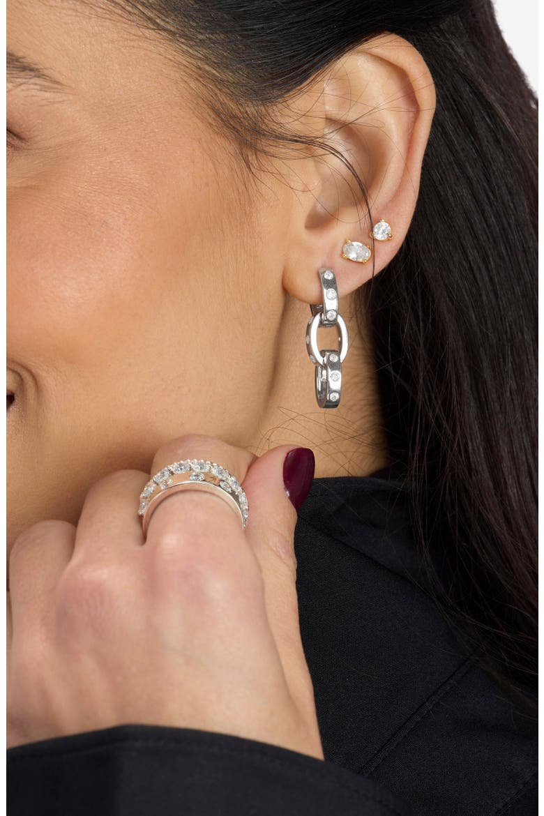 Ashley Cubic Zirconia Convertible Link Hoop Earrings, Alternate, color, SILVER-WHITE