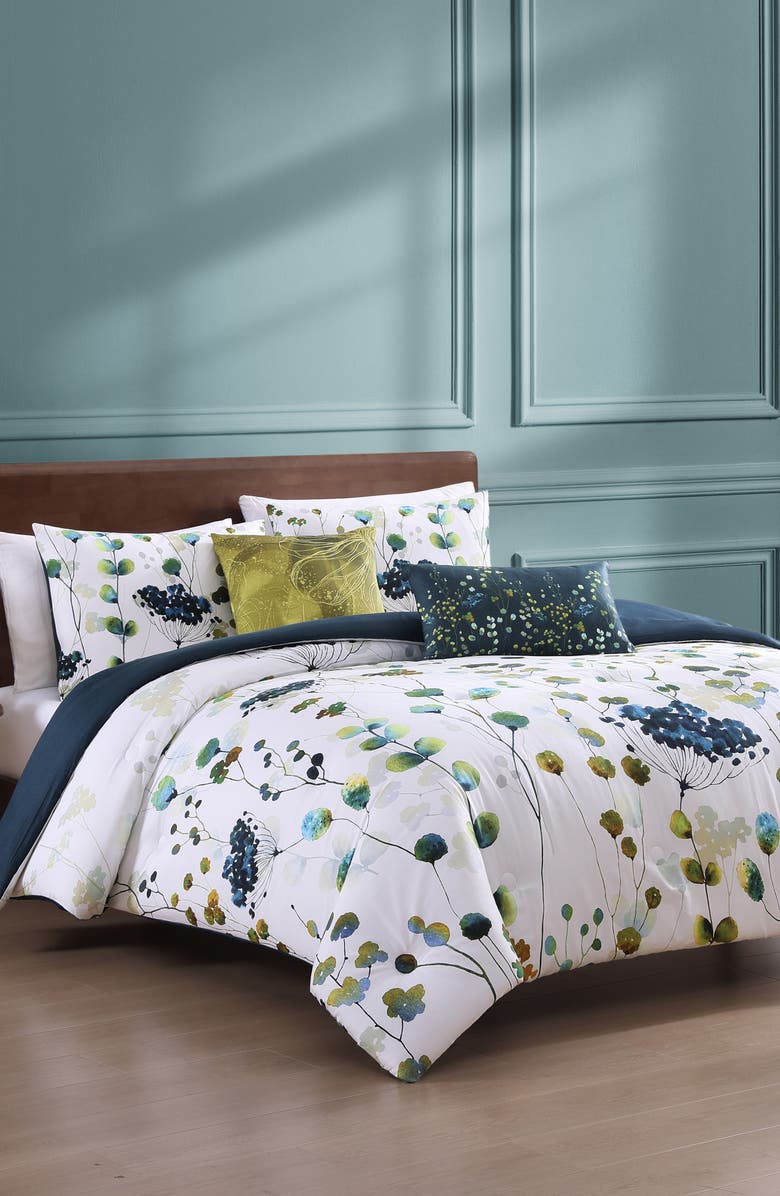 Bebejan Abstract Vines Cotton Reversible Comforter Set, Alternate, color, Blue