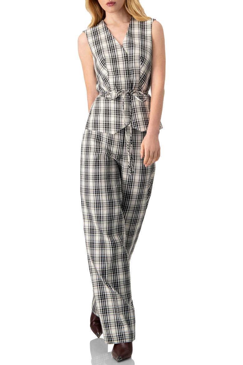 Plaid Vest with Tie Belt, Alternate, color, Black