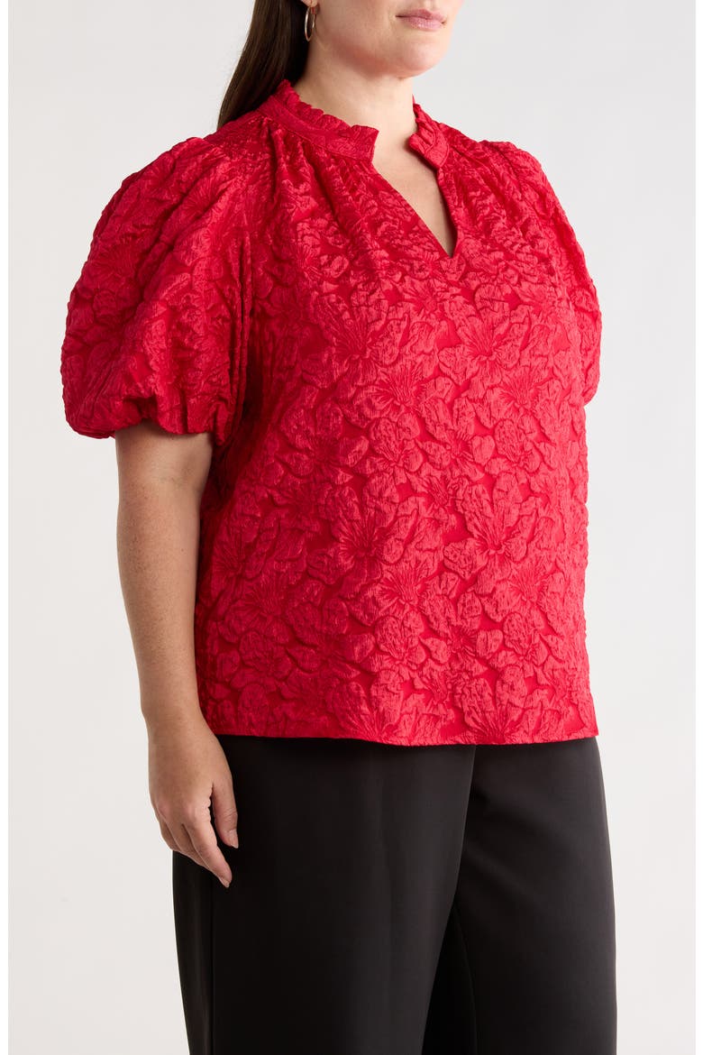 Arielle Jacquard Puff Sleeve Top, Alternate, color, BURGUNDY