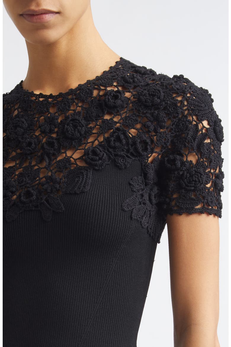 Clelia Rib Knit Crochet Top, Alternate, color, NOIR
