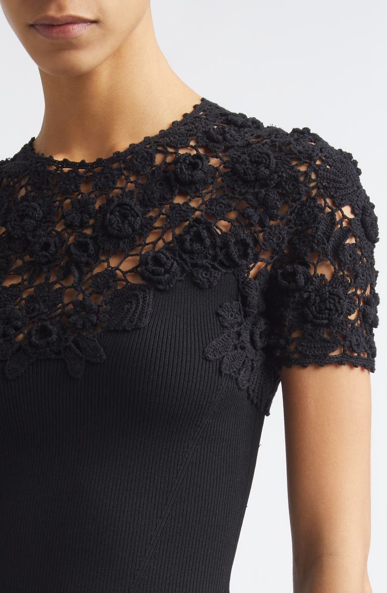 Ulla Johnson Clelia Rib Knit Crochet Top, Alternate, color, Noir