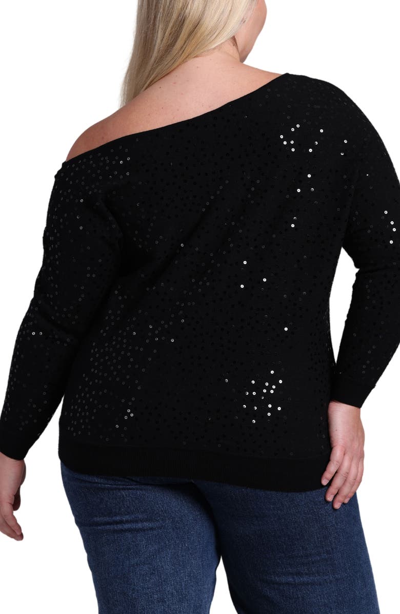 MINNIE ROSE One-Shoulder Sequin Sweater, Alternate, color, Black
