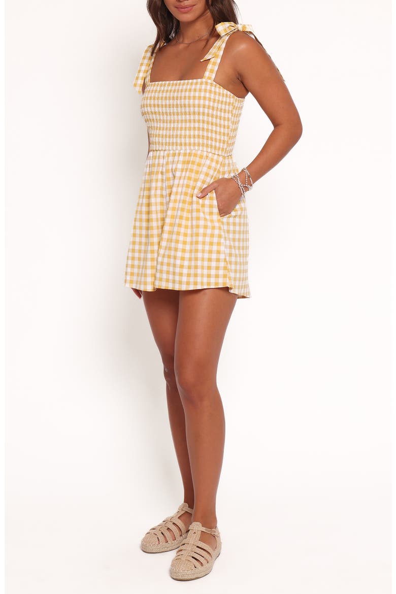 Simo Tie Strap Romper, Alternate, color, YELLOW GINGHAM