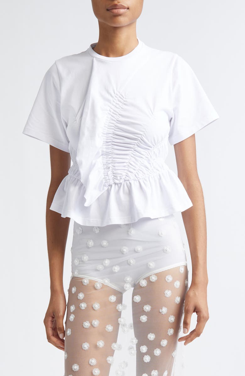 Cecilie Bahnsen Ace Smocked Jersey Peplum T-Shirt, Main, color, White