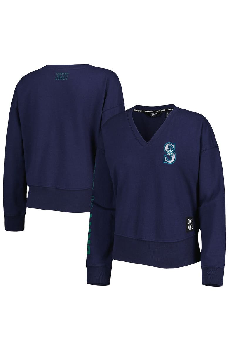 DKNY SPORT Women's DKNY Sport Navy Seattle Mariners Lily V-Neck Pullover Sweatshirt, Main, color, 