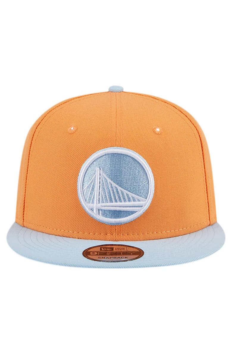 New Era Men's New Era Orange/Light Blue Golden State Warriors 2-Tone Color Pack 9FIFTY Snapback Hat, Alternate, color,
