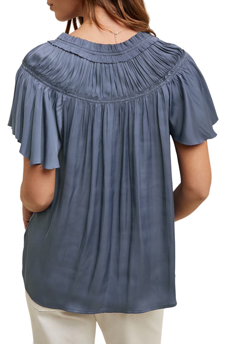 Ruched Satin Top, Alternate, color, SLATE BLUE