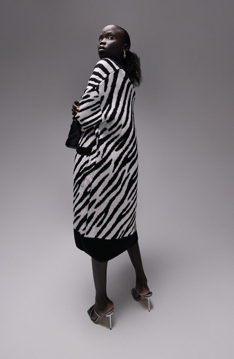 Topshop Zebra Print Maxi Cardigan, Alternate, color, 