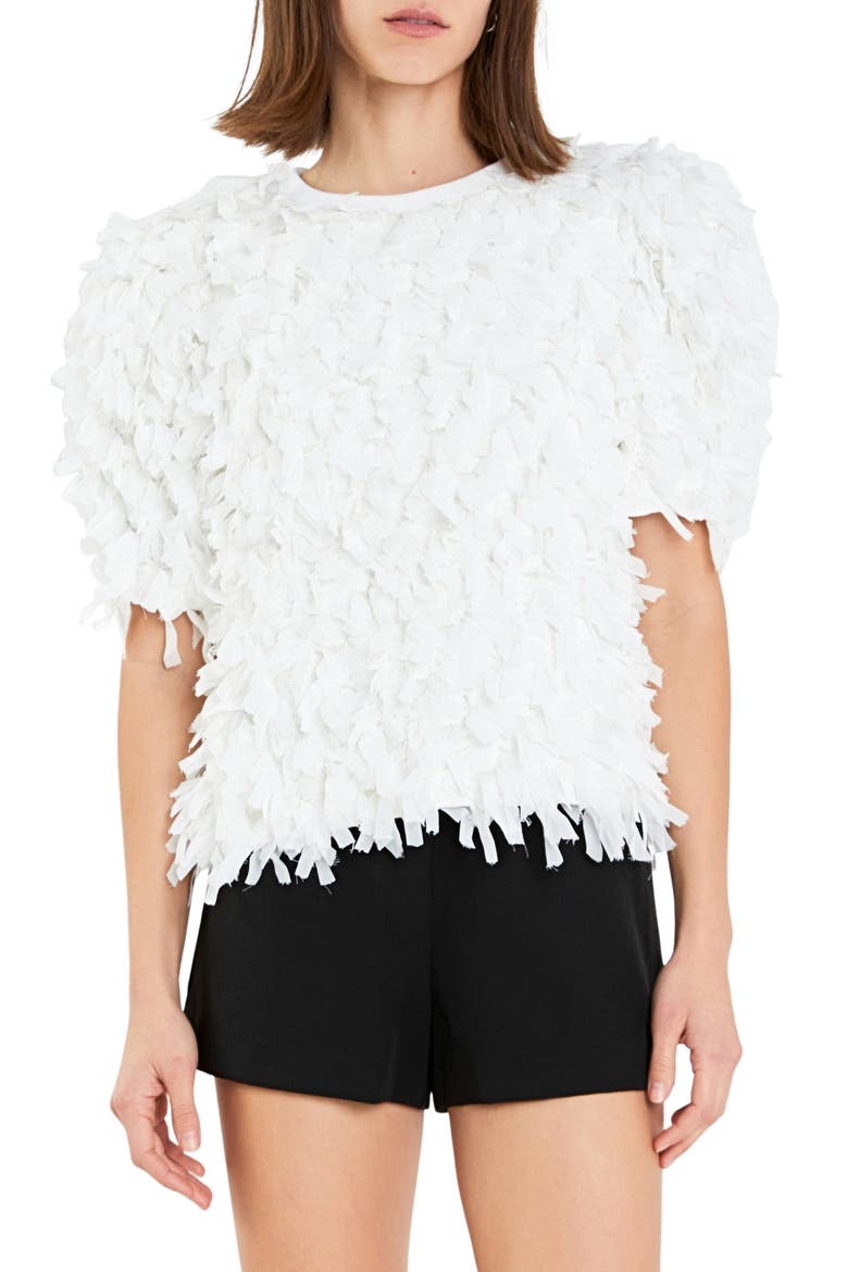 Puff Sleeve Textured Ribbon Top, Main, color, WHITE