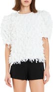 English Factory Puff Sleeve Textured Ribbon Top