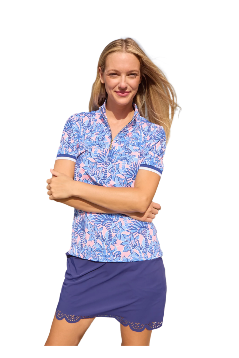 Short Sleeve Collared 1/4 Zip, Main, color, Palm Beach