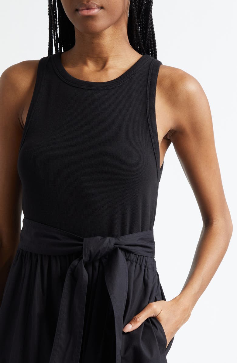 Cinq à Sept Zayla Mixed Media Ruffle Midi Dress, Alternate, color, Black