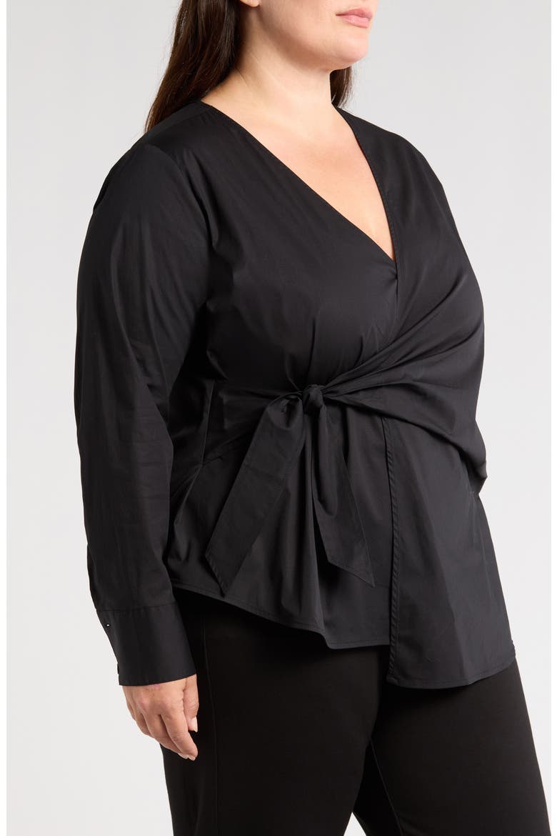 Front Wrap Poplin Shirt, Alternate, color, BLACK