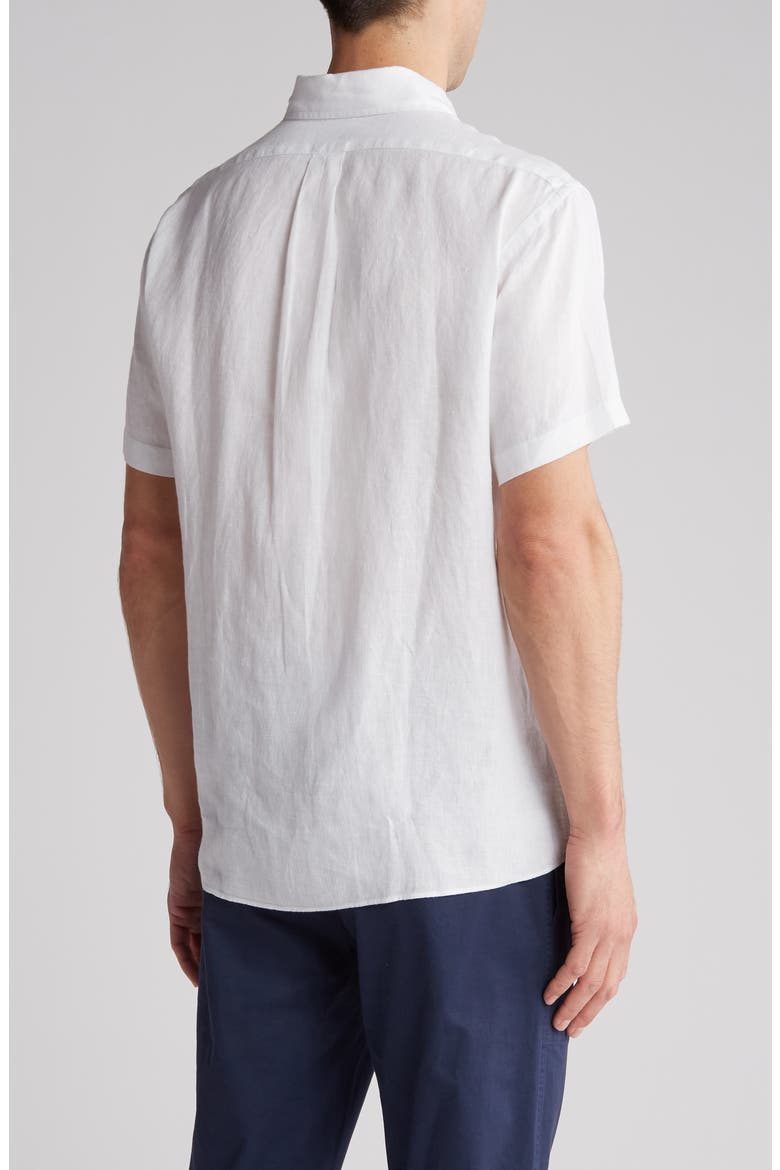 Regular Fit Short Sleeve Linen Button-Down Shirt, Alternate, color, WHITE