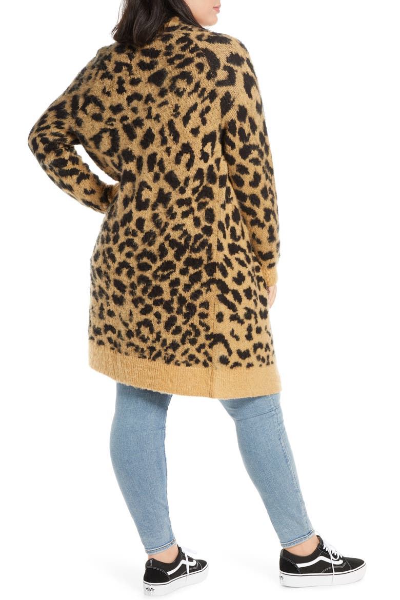 Long Leopard Jacquard Cardigan, Alternate, color, BEIGE NOUGAT STAMPED LEOPARD