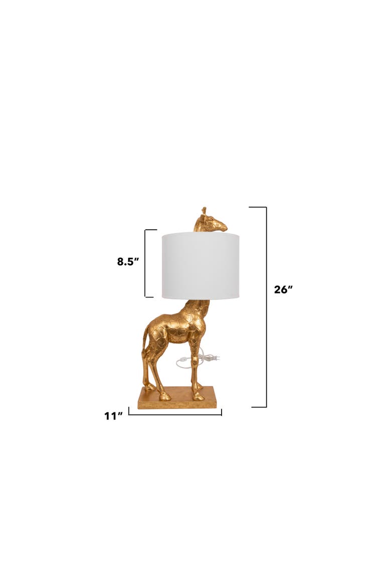 Resin Giraffe Table Lamp with Linen Shade, Distressed Gold, Alternate, color, Gold