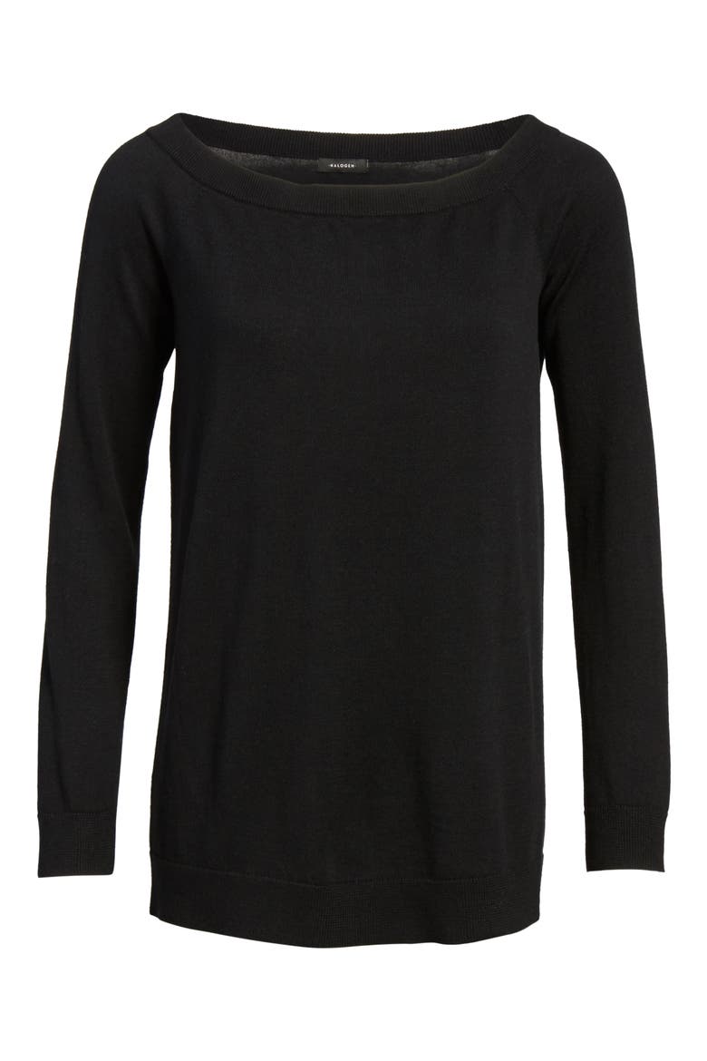 Cotton Blend Off the Shoulder Sweater, Alternate, color, BLACK