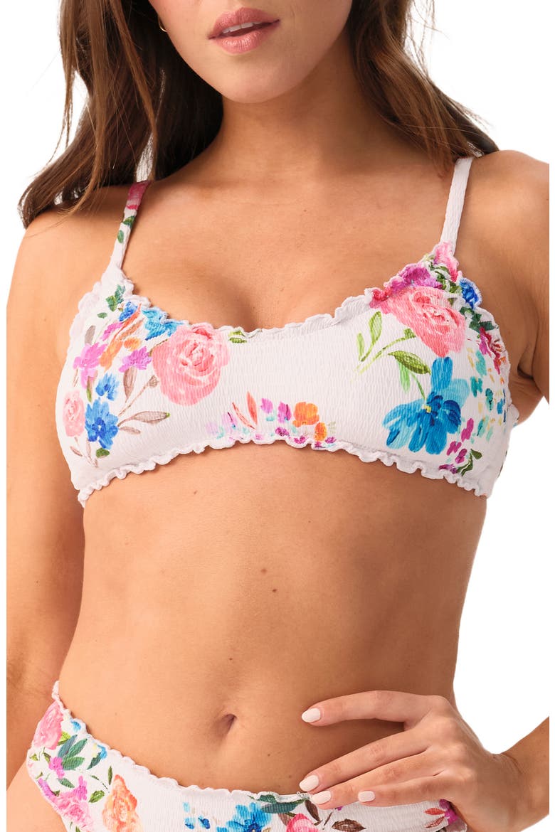 Smocked Lettuce Edge Bralette Bikini Top, Main, color, FLORENCIA