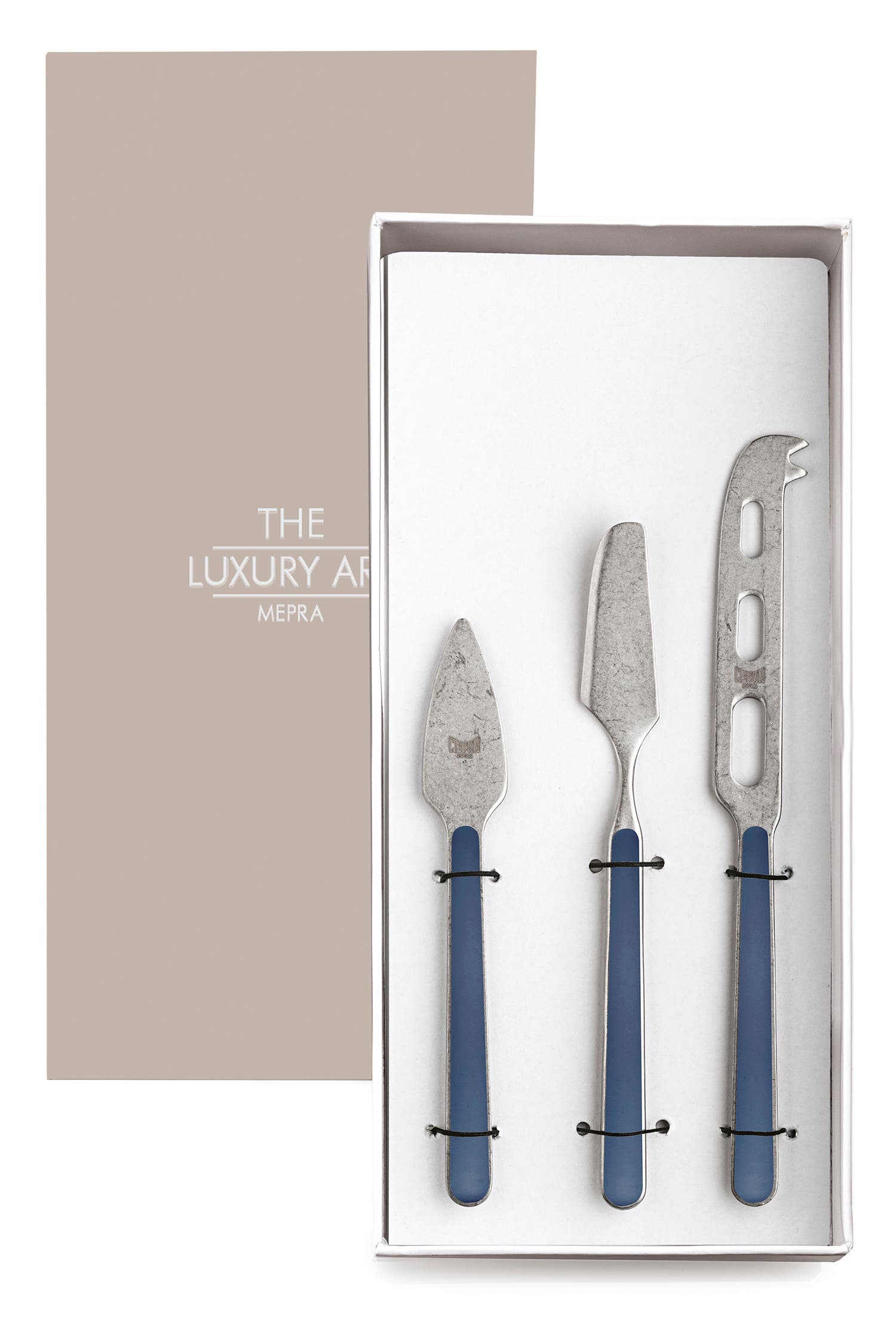 Mepra Fantasia Pewter Cheese Knives In Blue