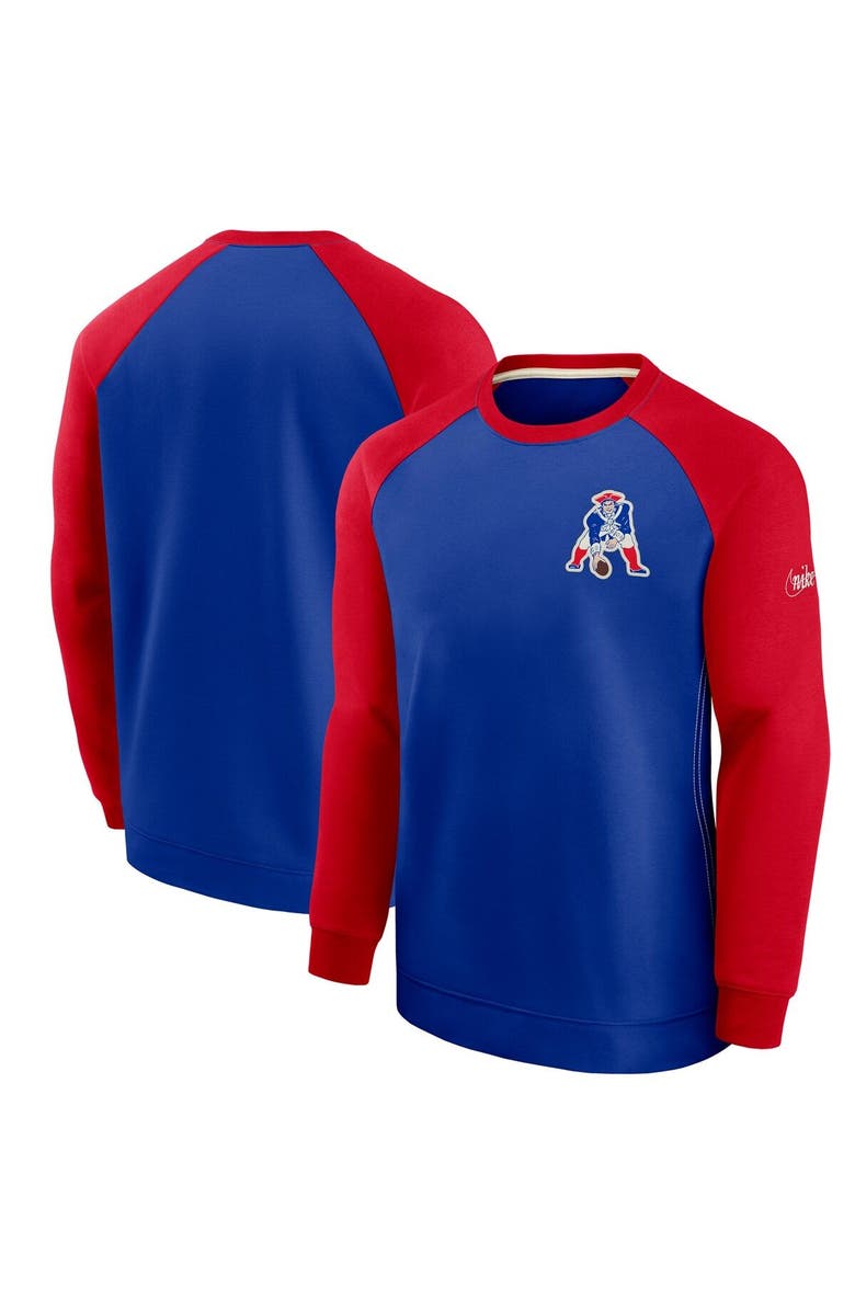 Nike Men's Nike Royal/Red New England Patriots Historic Raglan Crew Performance Sweater, Main, color, Royal