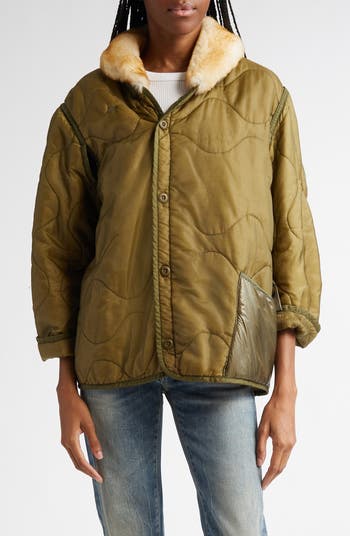 【R13】テープライナーコート R13 Onion Quilted Liner Jacket with Faux Fur Collar | Nordstrom
