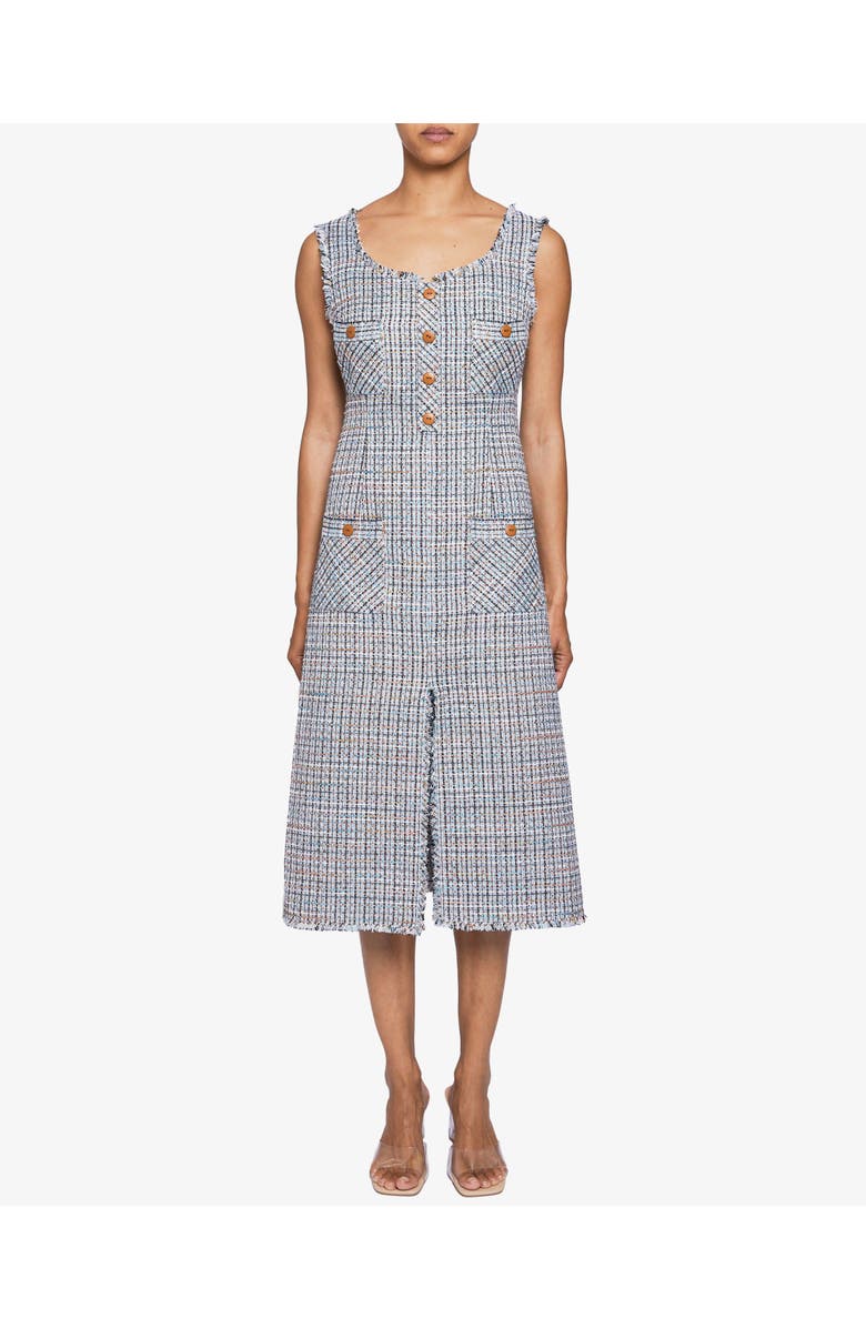 Santorelli Fanny Sleeveless Midi Sheath Dress in Luxury Tweed with Lurex, Main, color, Ocean Mist