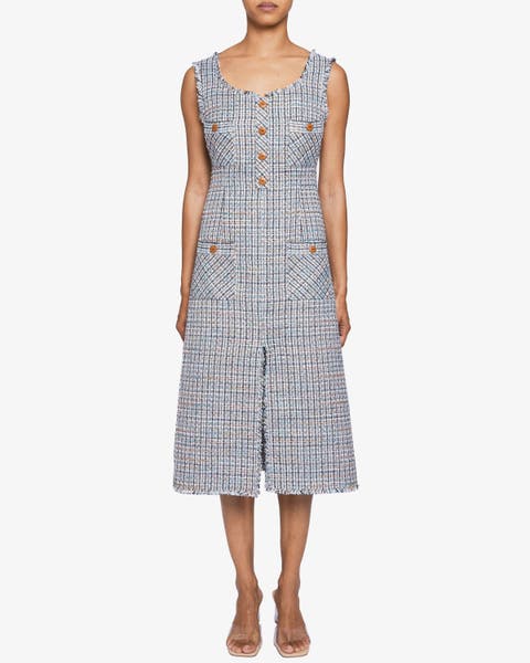 Fanny Sleeveless Midi Sheath Dress in Luxury Tweed with Lurex
