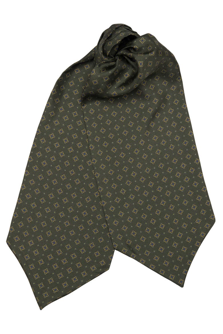 Corbara - Silk Ascot Cravat Tie for Men, Main, color, Olive Green