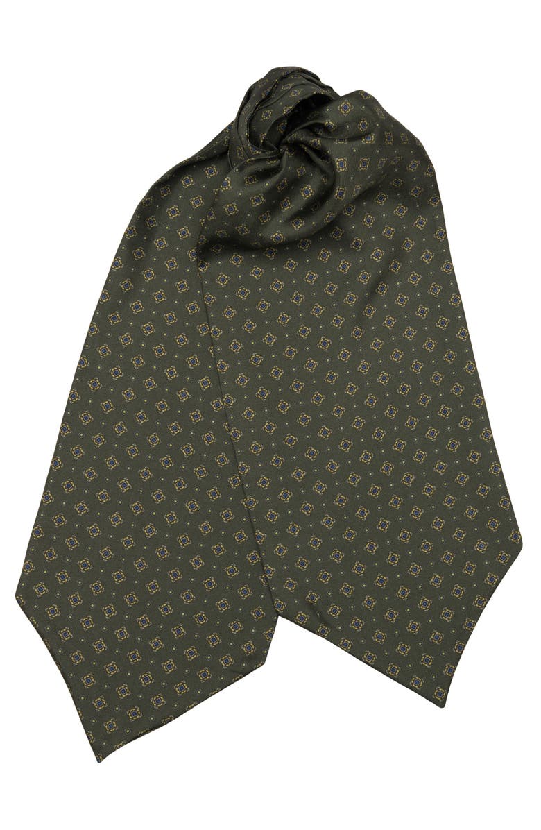 Elizabetta Corbara - Silk Ascot Cravat Tie for Men, Main, color, Olive Green
