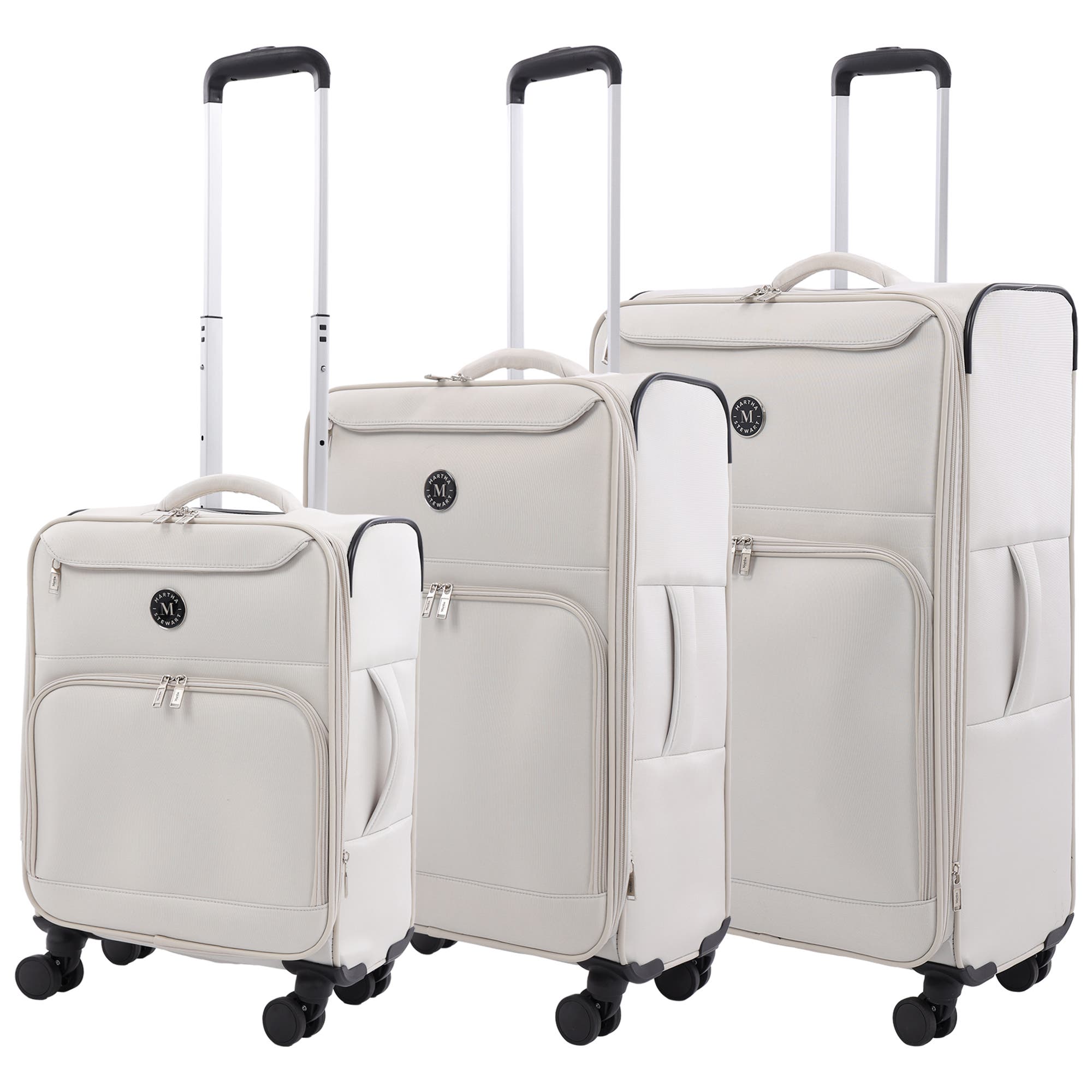 MARTHA STEWART 3-Piece Softside Luggage Set - 22" Carry-On, 27" Medium, 31" Large - 8 Spinner Wheels, Expandable Softshell, Main, color, Light Grey