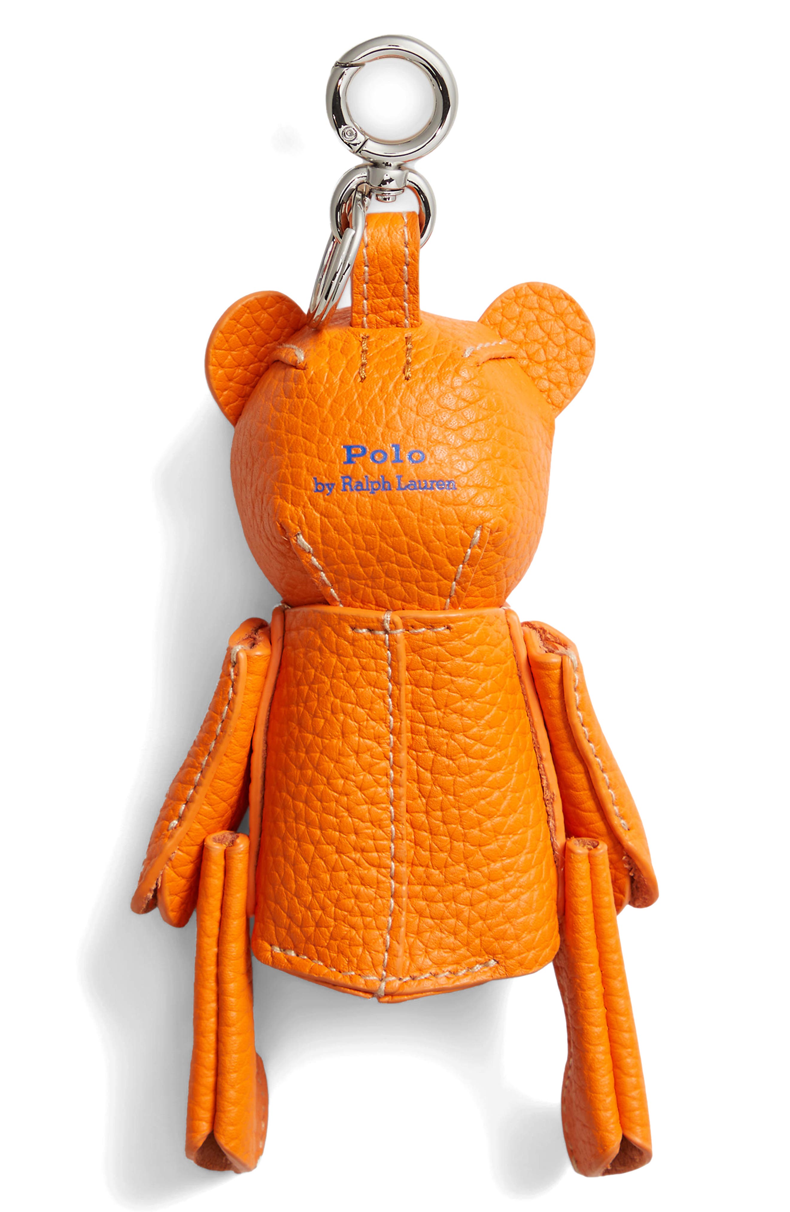 Polo Ralph Lauren Pebble Leather Polo Bear Charm, Alternate, color, Orange Peel