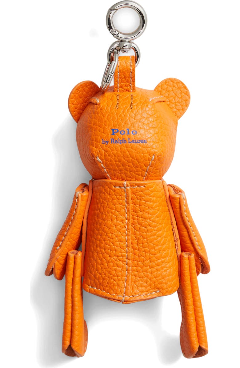 Polo Ralph Lauren Pebble Leather Polo Bear Charm, Alternate, color, Orange Peel