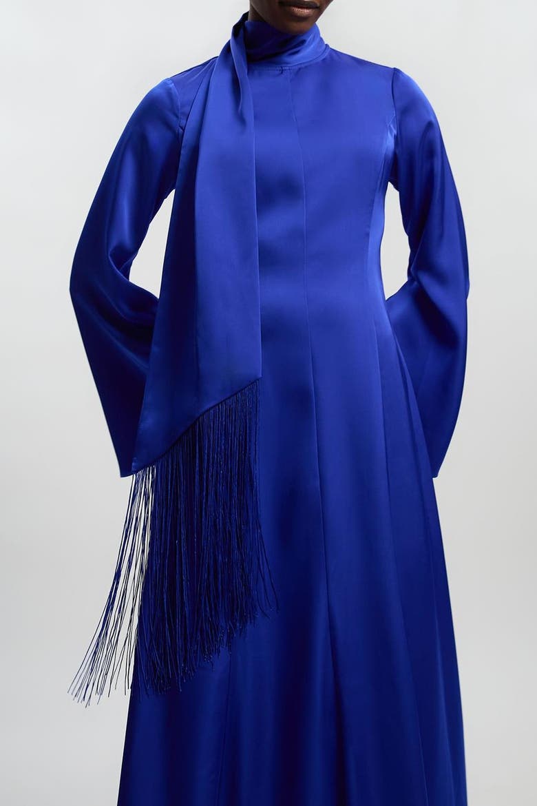 High Neck Long Sleeve Maxi Dress, Alternate, color, Cobalt