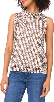 Halogen® Ditsy Cowl Neck Sleeveless Mesh Top