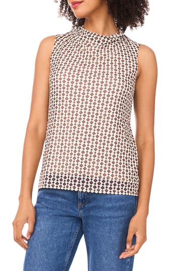 Halogen ® Ditsy Cowl Neck Sleeveless Mesh Top In Brown