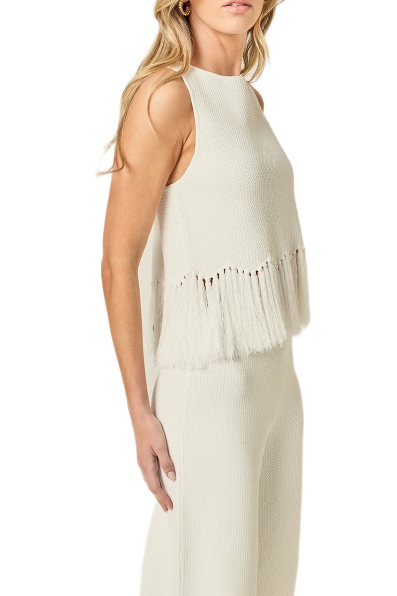 Fringe Hem Waffle Knit Tank, Alternate, color, OFF WHITE