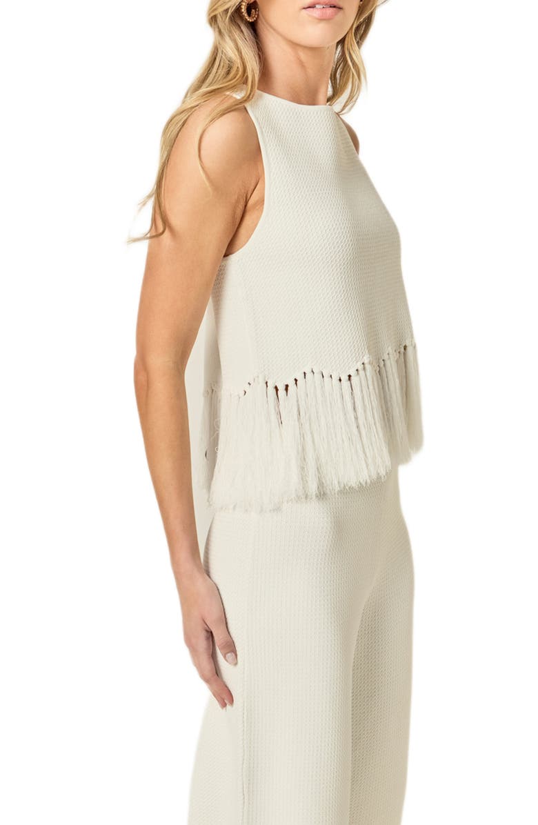 English Factory Fringe Hem Waffle Knit Tank, Alternate, color, Off White