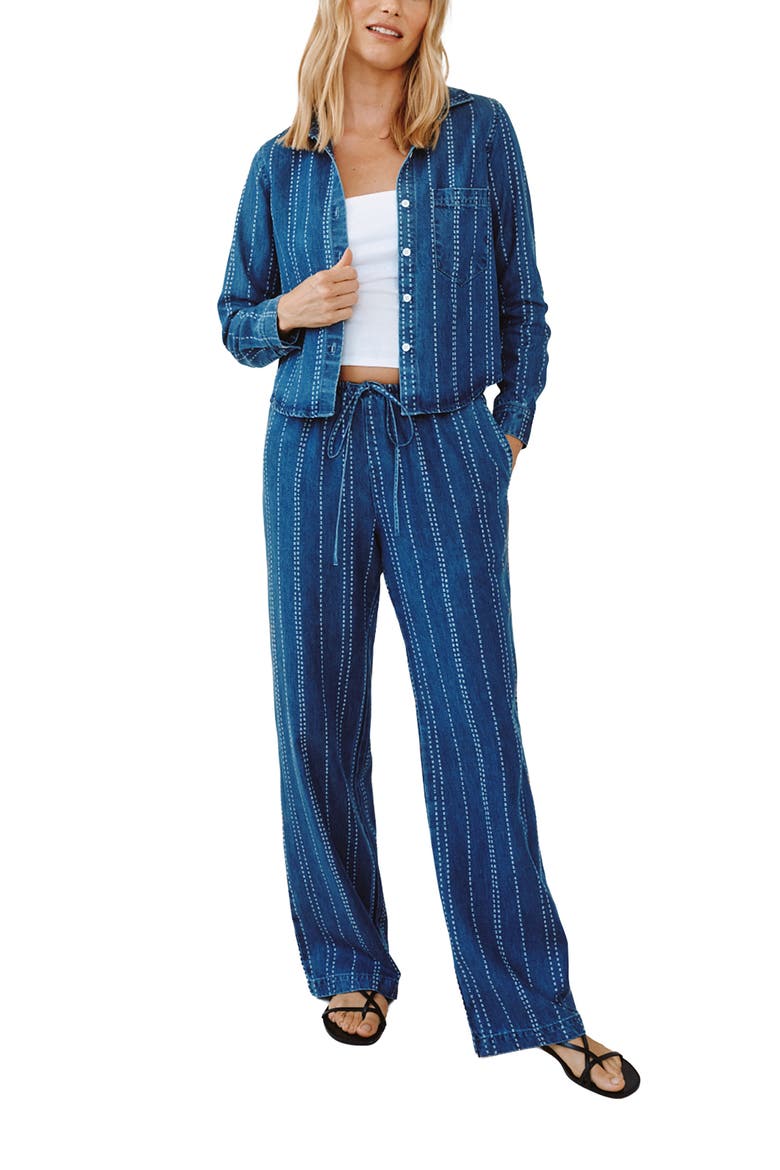Indigo Stripe Crop Tencel™ Button-Up Shirt, Alternate, color, INDIGO STRIPE