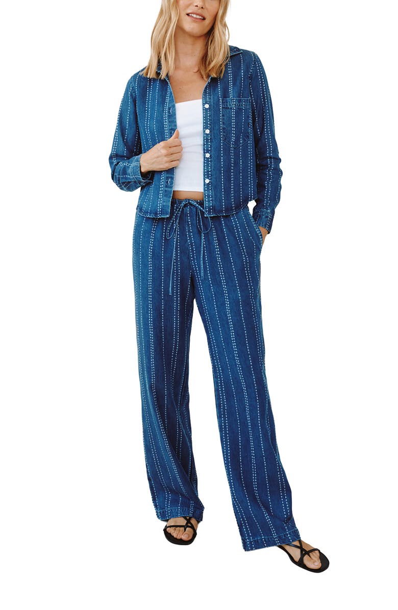 Bella Dahl Indigo Stripe Crop Tencel<sup>™</sup> Button-Up Shirt, Alternate, color, 